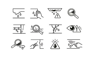 Ceiling awareness dampness vector wall symptom check alert icon spotting leak water