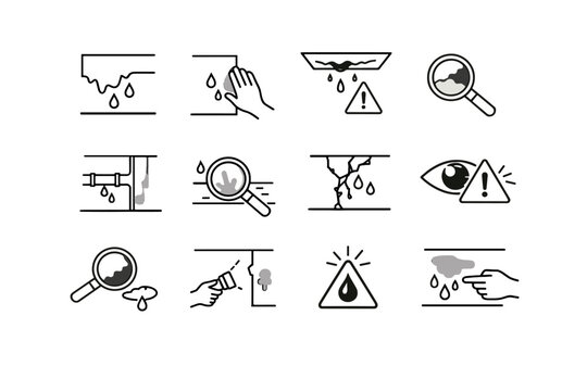 Ceiling awareness dampness vector wall symptom check alert icon spotting leak water