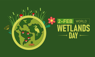 World Wetlands Day Poster Banner and Background Design Template Featuring Marsh Reeds Birds Water Lilies Ramsar Logo Illustration for February 2 Environmental Conservation Theme