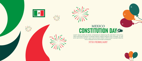 Mexico Constitution Day Poster Banner and Background Design Template Featuring 1917 Constitution Scroll Eagle Cactus Flag Tricolor Ribbon Illustration for February 5 Civic Celebration Theme