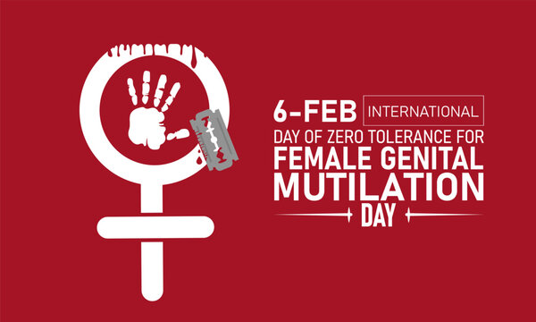 International Day Zero Tolerance Female Genital Mutilation Poster Banner Background Design Template Featuring Purple Ribbon Fist Awareness Symbols Global Unity Illustration for February 6 Human Rights
