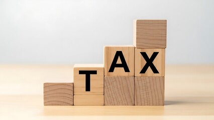 Wooden blocks forming the word TAX on a light-colored wooden surface