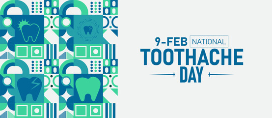 National Toothache Day Poster Banner and Background Design Template Featuring Tooth Pain Ache Mint Toothbrush Floss Dental Illustration for February 9 Oral Health Awareness Theme