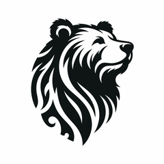 Obraz premium Black and white lion head with flowing mane on white background vector