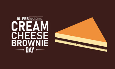 National Cream Cheese Brownie Day Poster Banner and Background Design Template Featuring Chocolate Swirl Cheesecake Fudge Squares Cocoa Powder Illustration for February 10 Dessert Celebration Theme
