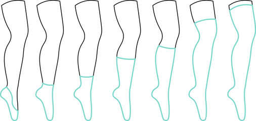 Types of socks on the foot in vector. element for decor design print sticker poster banner advertisement