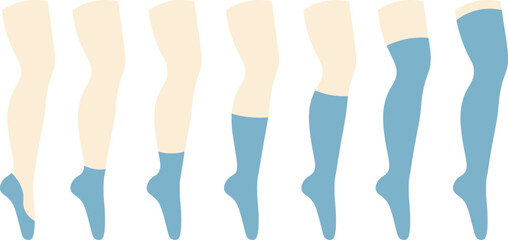 Types of socks on the foot in vector. element for decor design print sticker poster banner advertisement