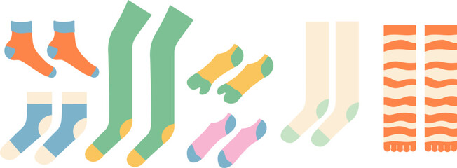 Variety of socks in doodle style in vector. element for decor design print sticker poster banner advertisement