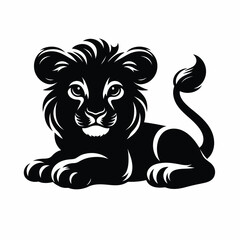 Naklejka premium Black lion lying down on white background vector