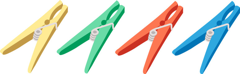 colored plastic clothespin set in vector. element for decor design print sticker poster banner advertisement