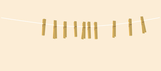 clothesline with wooden clothespin hanging on in vector. template for decor design poster banner advertisement backdrop background
