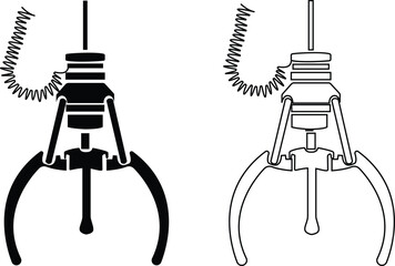 Set of crane claw machine icons, collection of arcade grabber toy symbols, group of flat line vector illustrations, add claw, gripper, catcher, pickup device, black