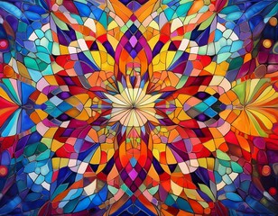 vibrant abstract mosaic painting with kaleidoscopic colors and geometric patterns