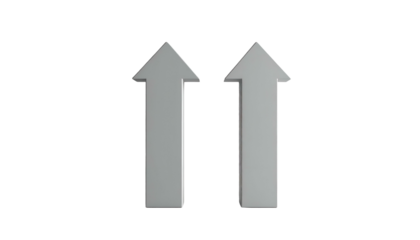 Two gray, three-dimensional arrows pointing upwards against a black background