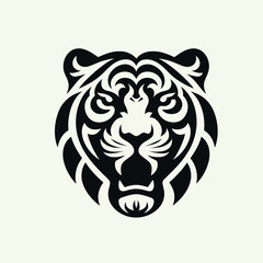 Stylized black and white tiger head on cream background vector