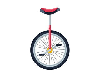 Vector illustration of a red unicycle on white background with balance and skill required for riding © PDWN Creative