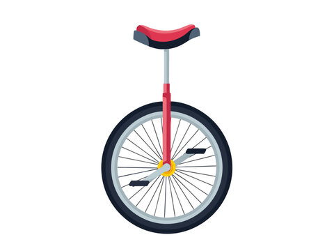 Vector illustration of a red unicycle on white background with balance and skill required for riding