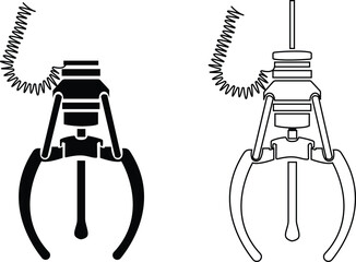 Set of crane claw machine icons, collection of arcade grabber toy symbols, group of flat line vector illustrations, add claw, gripper, catcher, pickup device, black