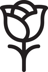 Minimalist black line art rose flower icon on a white background