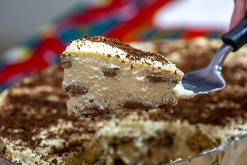 Delicious Tiramisu Dessert on a Festive Christmas Table