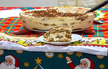 Delicious Tiramisu Dessert on a Festive Christmas Table