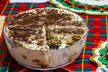 Delicious Tiramisu Dessert on a Festive Christmas Table