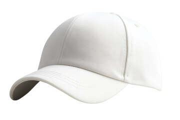 Fototapeta premium White baseball cap mockup with curved brim, front view isolated on Transparent Background