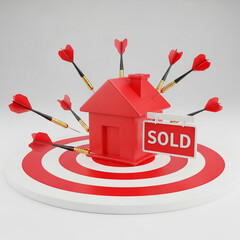Real Estate Success Concept with Red House on Target and Darts