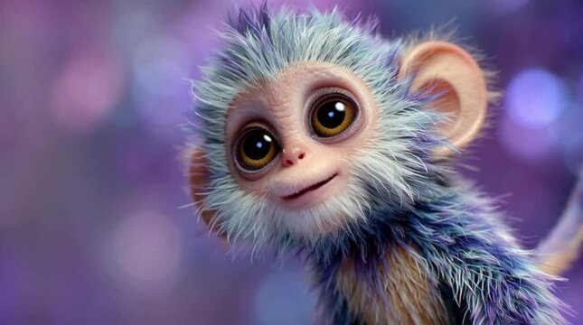 Cute Baby Monkey Character with Large Eyes and Fluffy Texture 3D Illustration