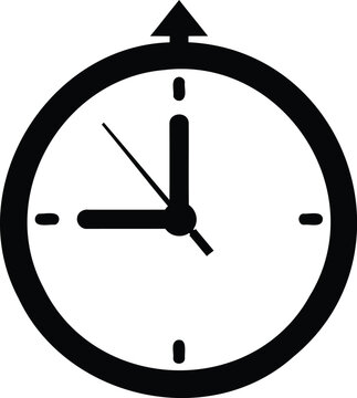 Black Clock Icon Showing 9O' Clock with Up Arrow time watch