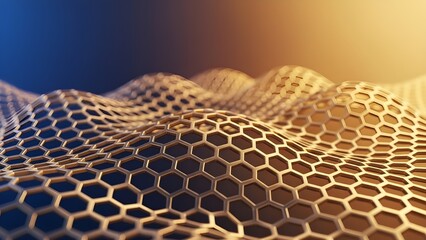 Abstract golden hexagonal graphene structure background 3D rendering for nanotechnology and science