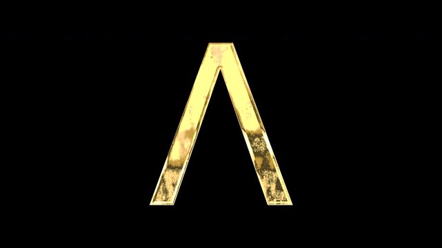 Gold Greek uppercase alphabet &ldquo;&Lambda;&rdquo;, light reflecting and patterns shifting, alpha channel