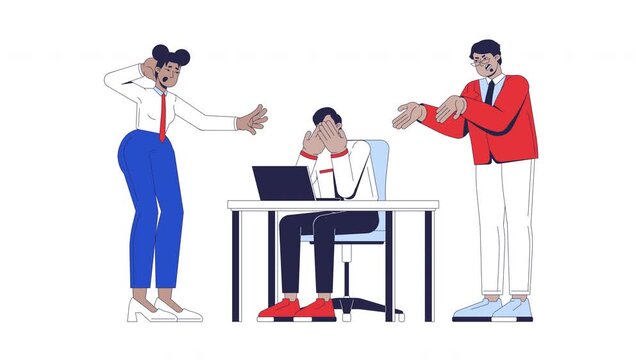 Coworker abuse cartoon animation. Colleague criticism. Verbal harassment. Toxic work environment. Employee intimidation animated flat 2D characters 4K video isolated on white, scene storytelling
