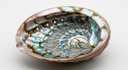 Naklejka premium Close-up of a polished abalone shell showcasing iridescent textures and natural color variations