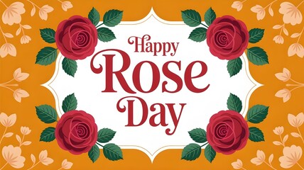 Image is a digital graphic with a vibrant and festive style, featuring a bright orange background adorned with subtle, lighter orange floral patterns. text 'HAPPY ROSE DAY '