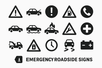 Emergency roadside signs collection: essential car safety warning symbols