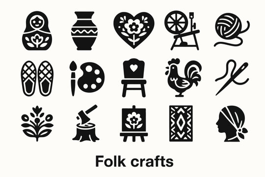 Icons of traditional folk crafts: matryoshka, pottery, yarn, and more