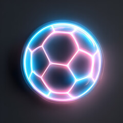Naklejka premium Illuminated Soccer Ball: A neon-lit soccer ball radiates a vibrant glow against a dark backdrop, capturing the essence of sport and technology.