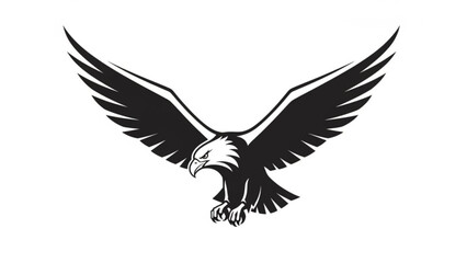 Obraz premium Black and white eagle flying with outstretched wings and sharp talons on solid background