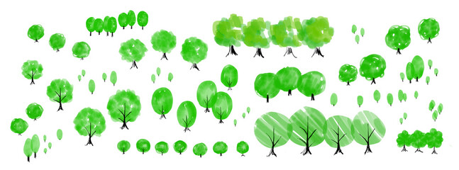 Hand-drawn tree and leaf illustration set &ndash; warm and rustic nature elements　素朴でかわいい手描きの木と植物のイラストセット