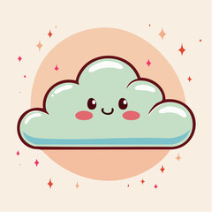 Cute cartoon cloud with a smiling face and rosy cheeks on a peach background.