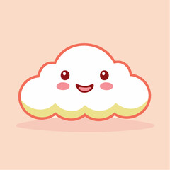 Cute cartoon cloud with smiling face on a peach background.