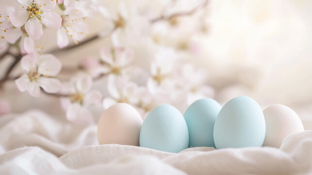 Colourful easter eggs on fabric, spring background. - Powered by Adobe