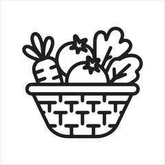 Grocery Shopping Basket Line Icon with Food Items
