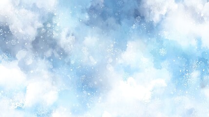 Obraz premium Abstract watercolor background with snowflakes and bokeh lights in light blue and white. Soft focus vector illustration for commercial use.
