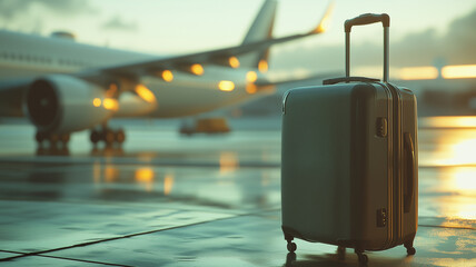 Travel or tourism concept image. A suitcase on the runway