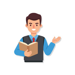 Male teacher holding a book and gesturing vector illustration on white background