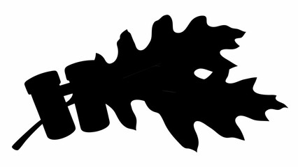 A classic black silhouette depicts an oak leaf alongside an acorn against a white backdrop. © Sidra