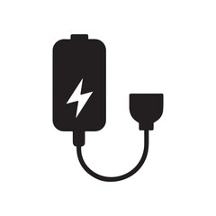Battery charging status icon with power plug and cable connection Vector