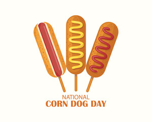 National Corn Dog Day vector. Corndog with ketchup and mustard icon vector. Delicious american food vector. Important day